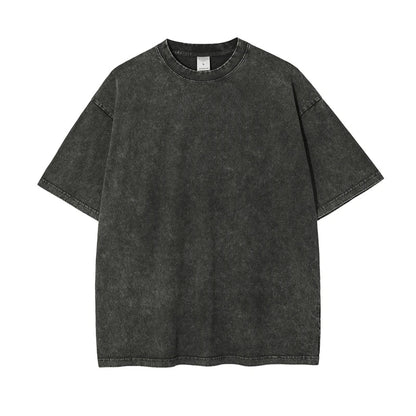 2025 High Street Summer Washed Cotton T-Shirt Tees For Men Unisex Loose Retro Solid T Shirts Brand Tops HY0113