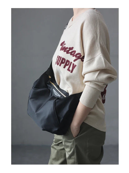 Lightweight Nylon Matching Genuine Leather Crossbody Bag High Quality Single Shoulder Bags Fashion Pleated Messenger Purses