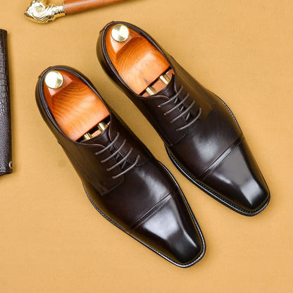 Brand Designer Men Dress Shoes Genuine Leather Lace Up Men's Shoe For Suit Black Office Party Formal Man Wedding Shoes