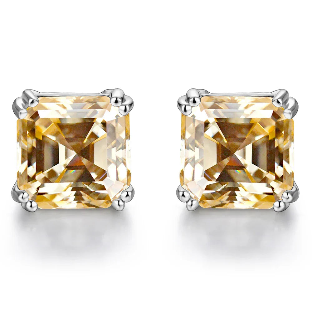 Total 0.8ct 6.0mm Moissanite D Color VVS1 Asscher Cut 18K White Gold Plated Earrings Jewelry Woman Girlfriend Gift