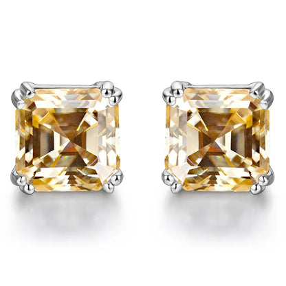 Total 0.8ct 6.0mm Moissanite D Color VVS1 Asscher Cut 18K White Gold Plated Earrings Jewelry Woman Girlfriend Gift