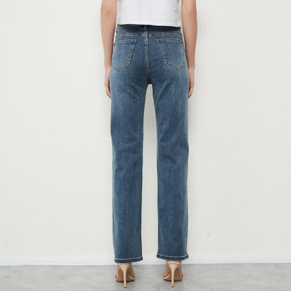 New Stretch Straight High Waist Jeans Women Vintage Baggy Full Length Long Denim Trousers Streetwear 2021 Jeans