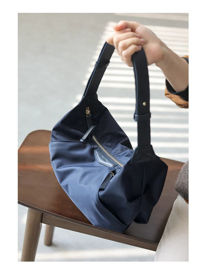 Lightweight Nylon Matching Genuine Leather Crossbody Bag High Quality Single Shoulder Bags Fashion Pleated Messenger Purses