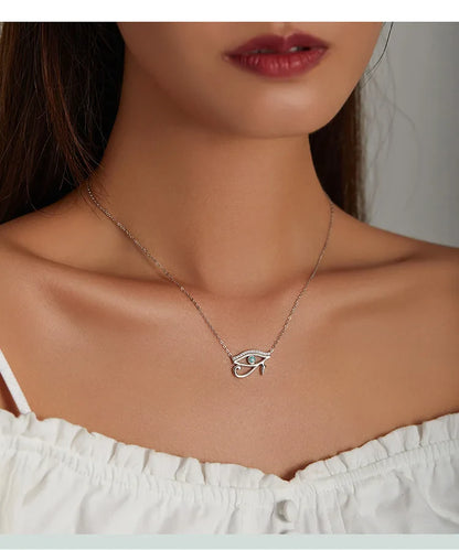 925 Sterling Silver Horus Eye Crystal Necklace Silver Protection Pendant Necklace for Women Girls Fine Jewelry
