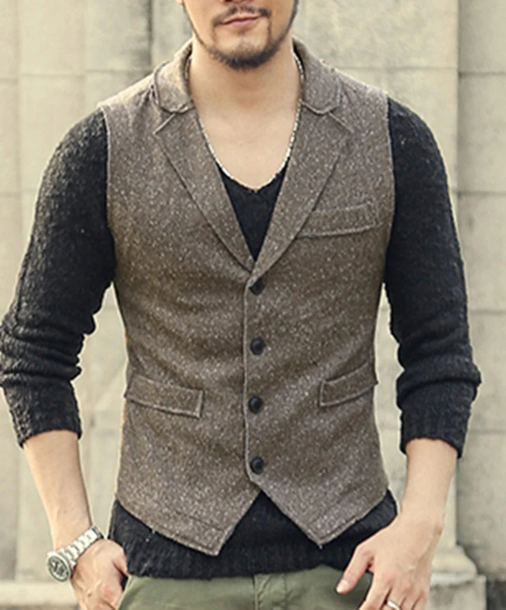Mens Suit Vest Brown Single-breasted Navy Slim Fit Waistcoat Casual Lapel Neck Formal Business Groomman For Wedding Best Man