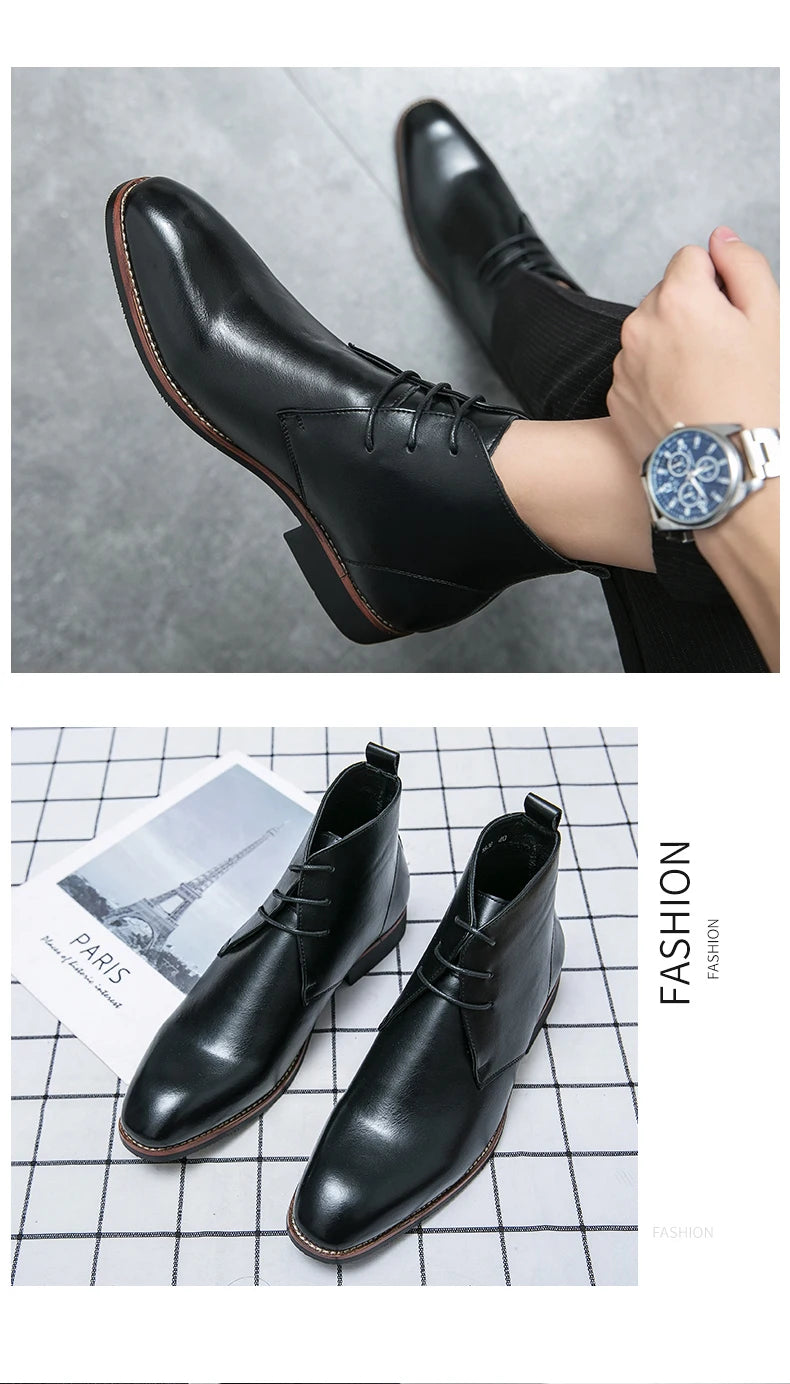 Mayba Pointed Leather Shoes Men Casual Shoes Ankle Boots Size 38-48