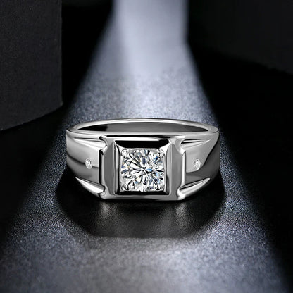 1CT D Color 6.5mm Moissanite Diamond Men Ring Design Men Ring 100% 925 Sterling Silver Party Ring Father's Day Gift