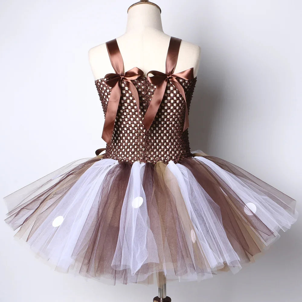 Deer Costume for Girls Halloween Christmas Tutu Dress Reindeer Elk Cosplay Fancy Dress Up Kids Girl Birthday Party Clothes 1-12Y