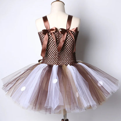 Deer Costume for Girls Halloween Christmas Tutu Dress Reindeer Elk Cosplay Fancy Dress Up Kids Girl Birthday Party Clothes 1-12Y