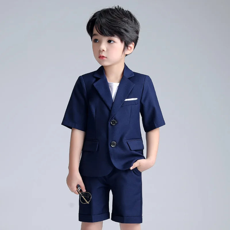 Boys Summer Blazer Jacket +Shorts 2PCS Clothing Set School Kids Wedding Tuxedo Dress Children Chorus Performance Dress Costume