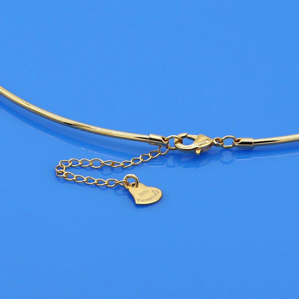 Vintage Simple 925 Sterling Silver Necklace Geometric Choker Shiny And Delicate Collarbone Chain For Women's Golden Jewellery