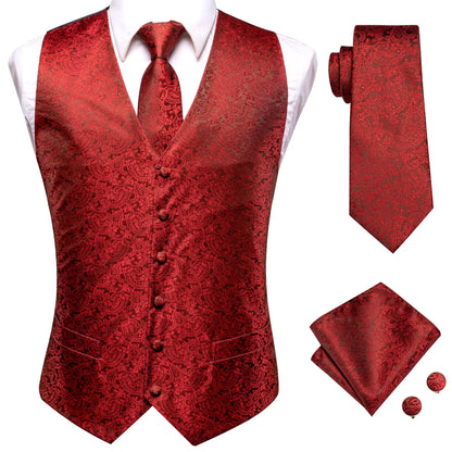 Luxury Silk Mens Vests Rose Gold Pink Striped Waistcoat Necktie Bowtie Hanky Cufflinks Set Waist Jacket For Men Wedding