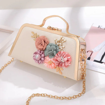 Evening Bags Women Clutch Bag High-end Leather Evening Wedding Bridal Handbag Pearl Flower Fashion Chain Party Packs