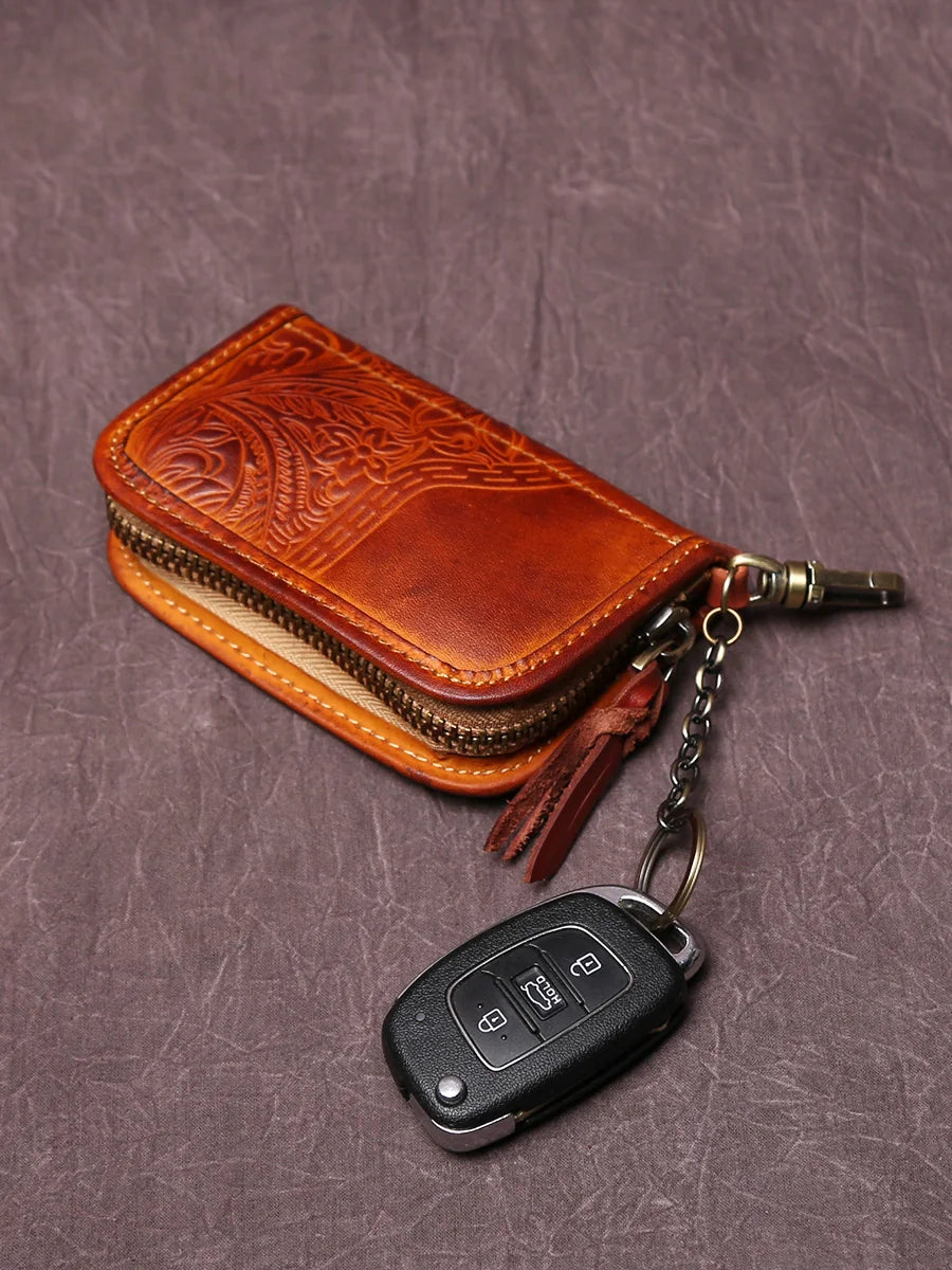 Men's Leather Key Bag, The First LayerOf Cowhide, Ladies' Purse, Multi-functional Vintage Vegetable Tanned Leather ID Bag.