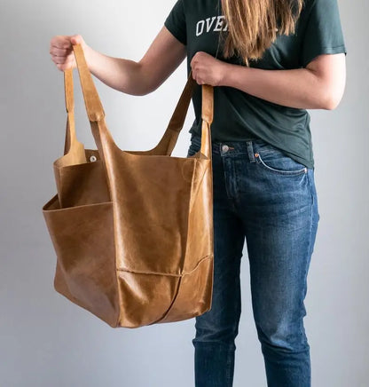 Casual Soft Large Capacity Tote Women Handbags Designer Aged Metal Look Luxury Pu Leather Shoulder Bag Retro Big Shopper Purses
