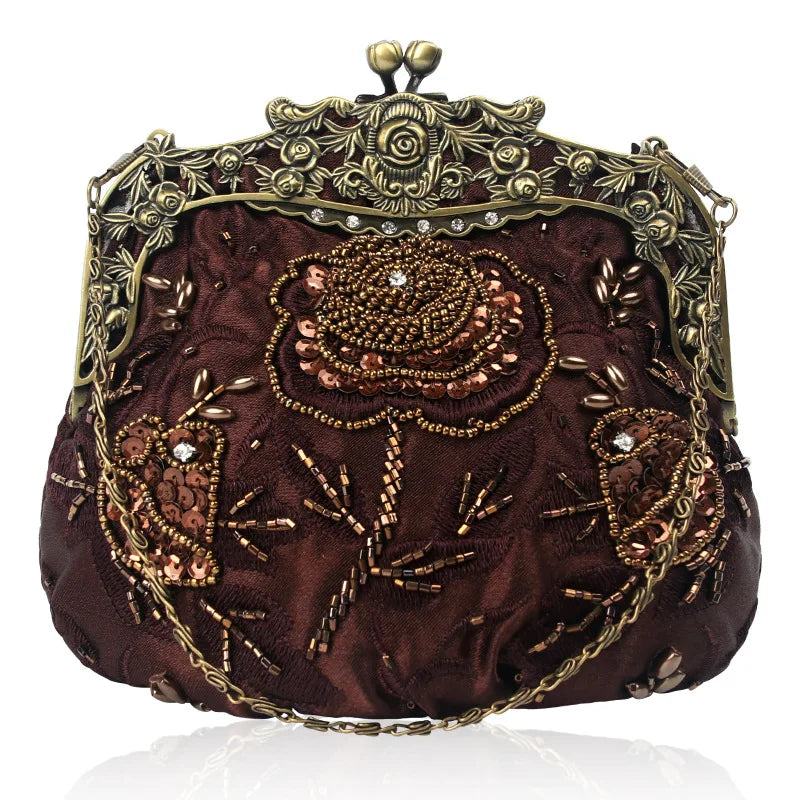 Retro Embroidery Designer Bags Luxury Purses and Handbags Bead bag Sequins Clutch Purse Chains Shoulder Evening Bag Z348