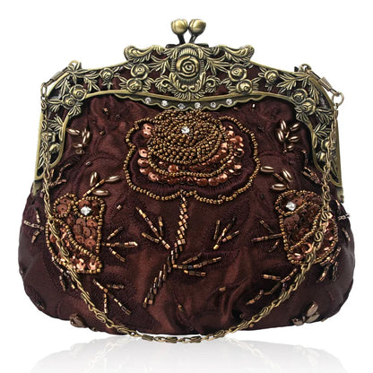 Retro Embroidery Designer Bags Luxury Purses and Handbags Bead bag Sequins Clutch Purse Chains Shoulder Evening Bag Z348