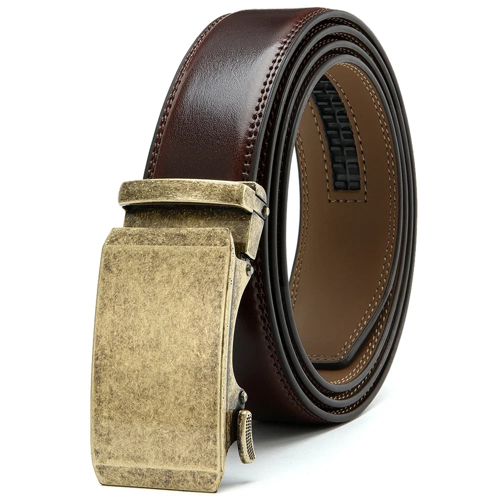 Multicolor Genuine Leather Men's Belts Fashion Business Automatic Buckle Straps Ratchet Cow Leather Waistband 3.5cm Width