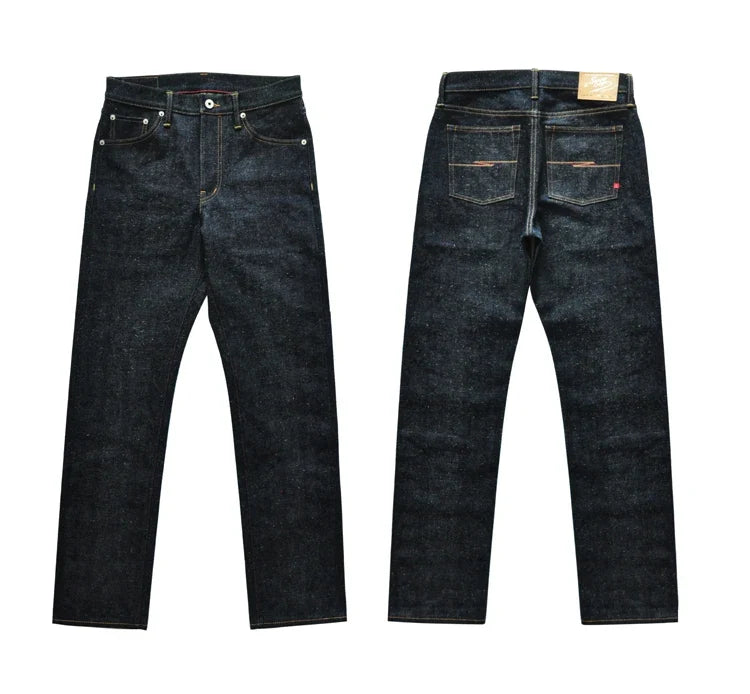 Mens Jeans cotton linen Selvedge Sanforized Raw Denim Jeans for Men Straight Fit Silver Button 19 oz