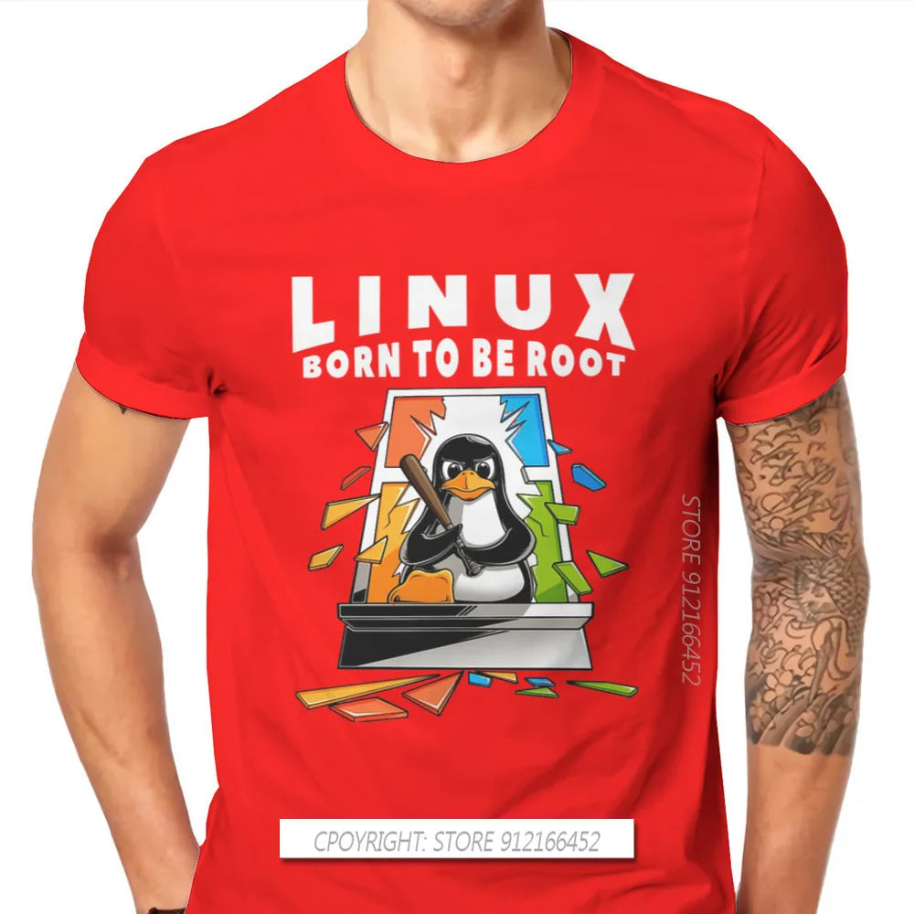 Linux Operating System Tux Penguin Man TShirt Window Crash Root Illustration Fashion T Shirt Graphic Sweatshirts New Trend Tees