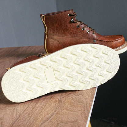 Handmade Men Boots Vintage Casual Autumn Winter Cow Leather Shoes British Ankle Boots Wings Motorcycle Boots Zapatos Hombre