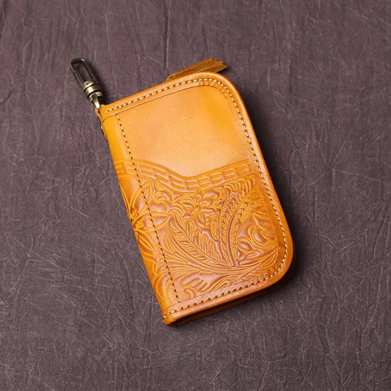 Men's Leather Key Bag, The First LayerOf Cowhide, Ladies' Purse, Multi-functional Vintage Vegetable Tanned Leather ID Bag.