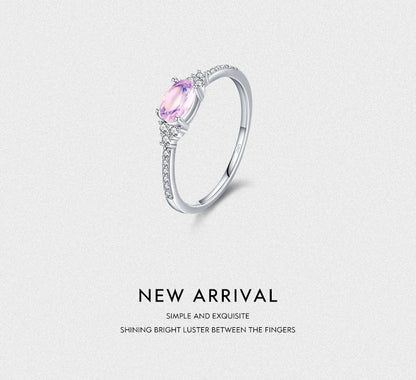 925 Sterling Silver Pink MoonStone Elegant Stackable Finger Ring Eternity Bands for Women Christmas Gifts Fine Jewelry