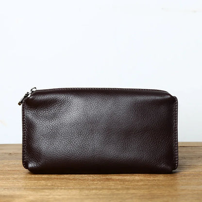 Leather Leisure Man With Long Purse, Soft Leather, Hand Zipper, Money Chuck Layer, Cowhide Credit Card Bag, Cell Phone Bag