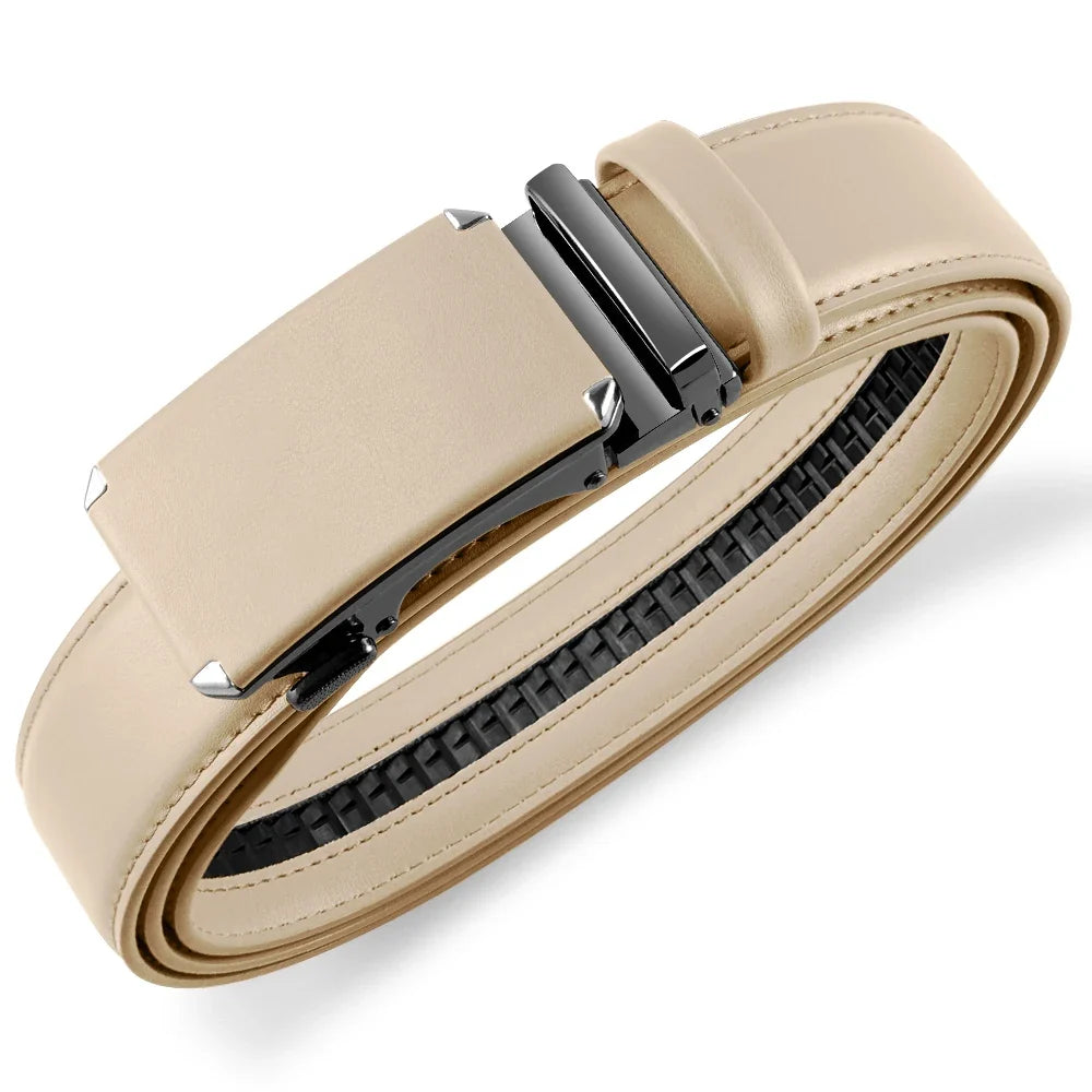 Multicolor Genuine Leather Men's Belts Fashion Business Automatic Buckle Straps Ratchet Cow Leather Waistband 3.5cm Width