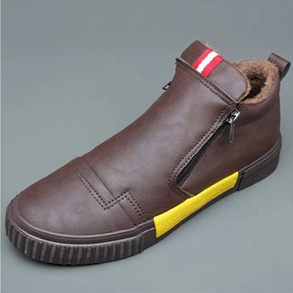 New Winter Men's Boots Soft Leather Plush Warm Snow Boots Waterproof Outdoor Footwear Men Work Boots Men Motorcycle Boots