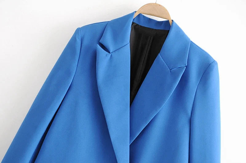 Women Chic Office Lady Double Breasted Blazer Vintage Coat Fashion Notched Collar Long Sleeve Ladies Outerwear Stylish Tops