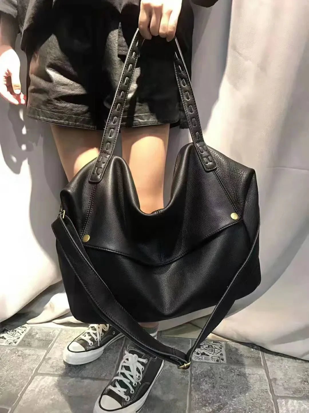 Women's 100% Genuine Cowhide Hobo Bag Large Capacity Soft Leather Shoulder Crossbody Vintage Handbag