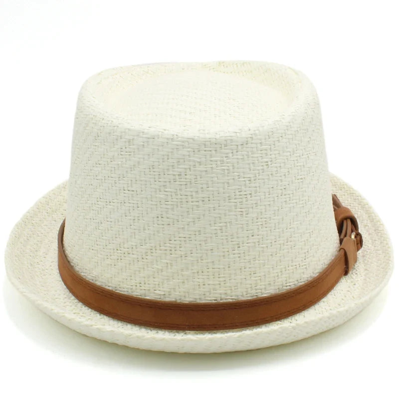 Men Women Classical Straw Pork Pie Hats Fedora Sunhats Trilby Caps Summer Boater Beach Outdoor Travel Party Size US 7 1/4 UK L