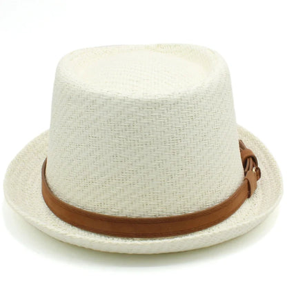 Men Women Classical Straw Pork Pie Hats Fedora Sunhats Trilby Caps Summer Boater Beach Outdoor Travel Party Size US 7 1/4 UK L