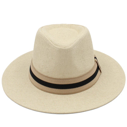 Men Women Straw Panama Hats Summer Wide Brim Bowtie Band Fedora Sunhats Trilby Caps Outdoor Beach Travel Size US 7 1/4 UK L