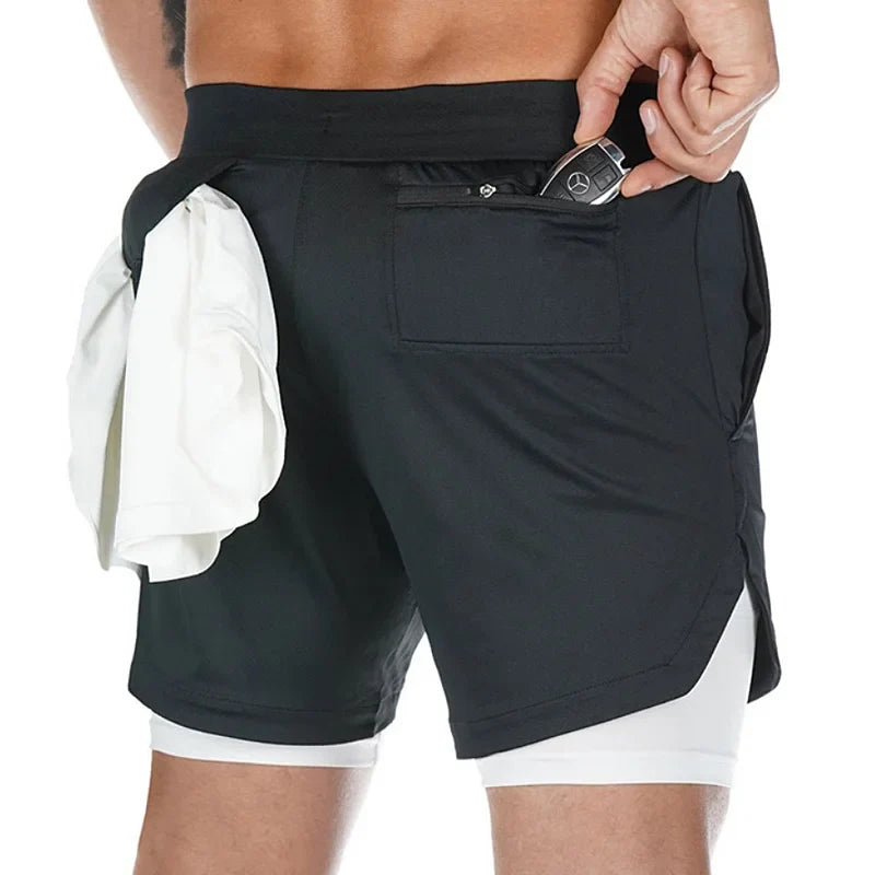 Men's Summer Quick Dry Running 2 in 1 Shorts Sports Jogger Short Pants Male Gym Fitness Training Sweatpants Plus Size M-5XL