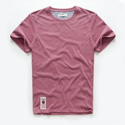New Men Cotton Solid T-Shirt Mens Short Sleeve T-shirt Multi Pure Color Fancy Yarns T Shirt Color Wine White Blue