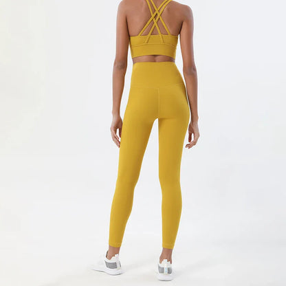 SOISOU Nylon Yoga Set Women's Tracksuit Gym Fitness Set Woman 2 Pieces Leggings Sports Bra Breathable Sportwear Woman Clothes