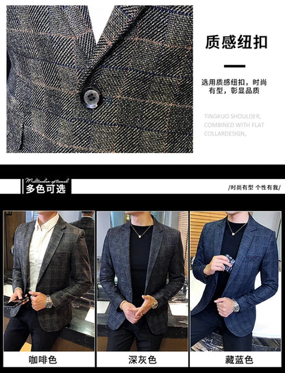 British's Style Vintage Plaid Blazer Men Casual Slim Fit Suit Jacket Single Button Business Social Blazer Plus Size M-5XL Hombre