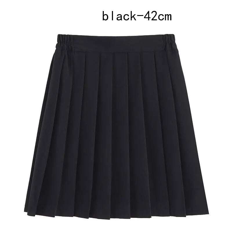 Women Skirt Elastic Waist Japanese Student Girls School Uniform Solid JK Pleated Skirt Short/Middle/Long Skirt A-Line Streetwear