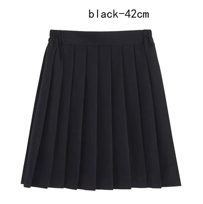 Women Skirt Elastic Waist Japanese Student Girls School Uniform Solid JK Pleated Skirt Short/Middle/Long Skirt A-Line Streetwear