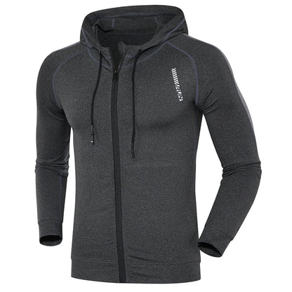 Men Running Sports Jackets Gym Training Zipper Slim Hiking Sweatshirts Comfortable Elastic Quick Dry Fitness Long Sleeve Hooded