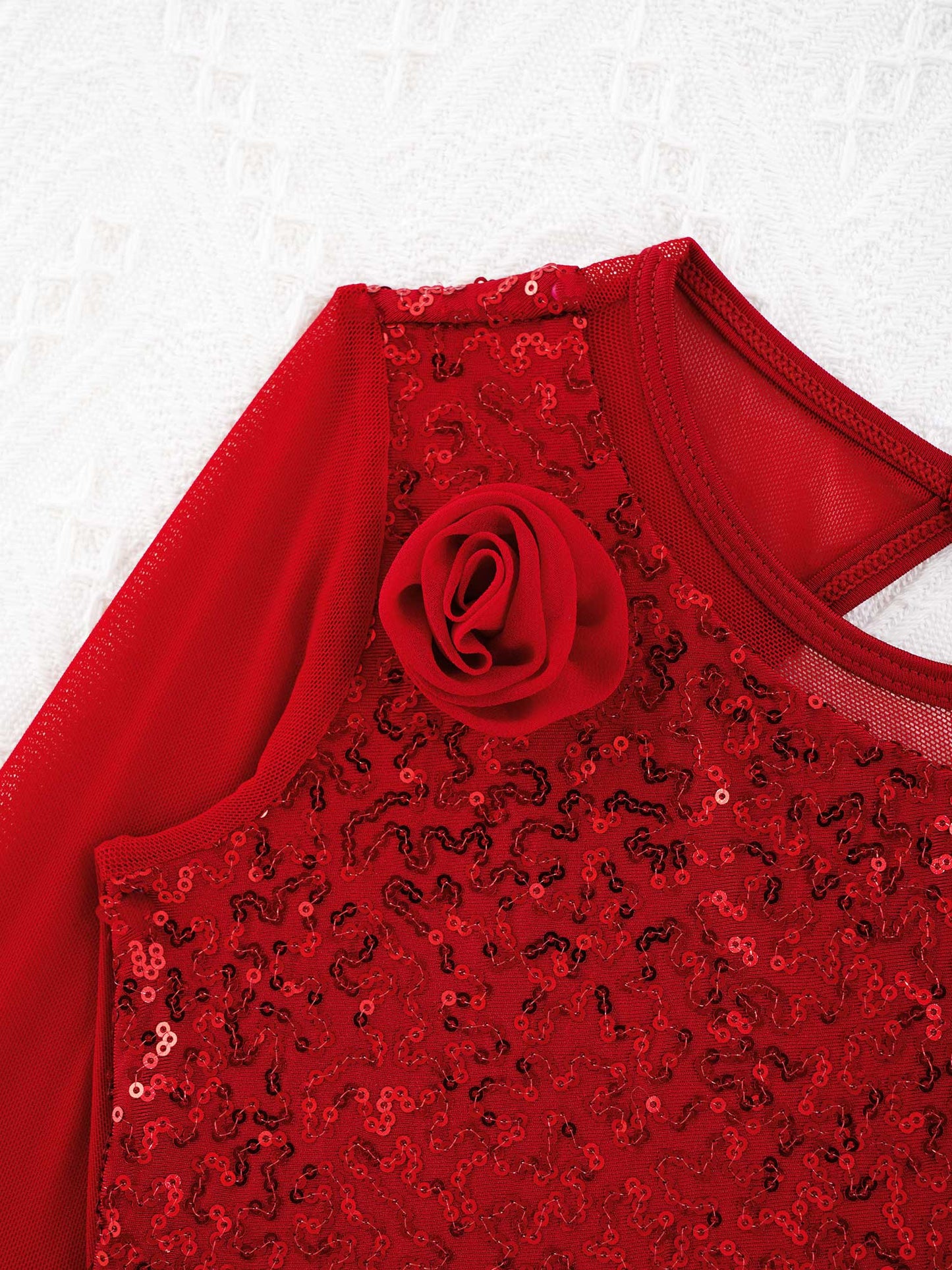 Girls Figure Ice Skating Dress Sparkly Sequin Gymnastics Dance Ballet Tutu Leotard Kids Long Sleeve Mesh Splice Dance Costume