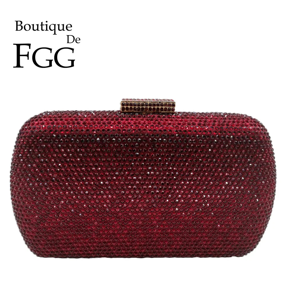Burgundy Crystal Evening Bags and Clutches for Women Formal Party Rhinestone Handbags Wedding Clutch Purse