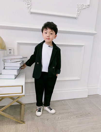 Teenager Boys Pink Black Jacket+Pants 2Pcs Clothing Set Gentleman Kids Formal Wedding Suit Children Performance Graduation Dress
