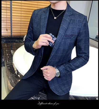 British's Style Vintage Plaid Blazer Men Casual Slim Fit Suit Jacket Single Button Business Social Blazer Plus Size M-5XL Hombre