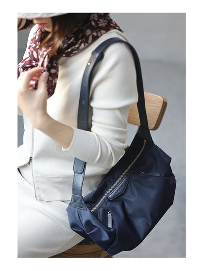 Lightweight Nylon Matching Genuine Leather Crossbody Bag High Quality Single Shoulder Bags Fashion Pleated Messenger Purses