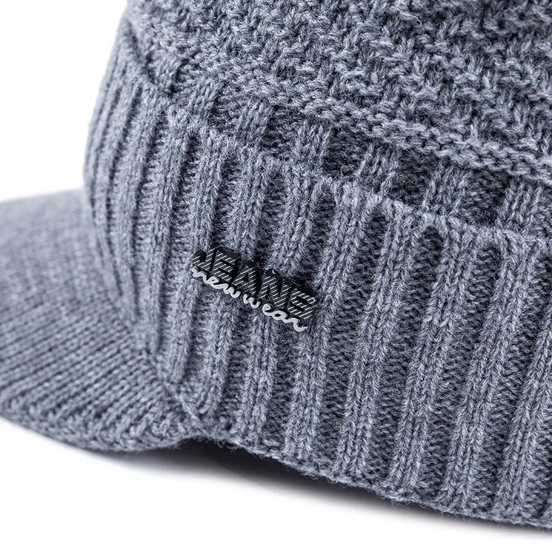 Unisex Warm Winter Hats Stylish Add Fur Lined Soft Beanie Cap With Brim Thick Winter Knitted Hats For Men & Women Dropshipping