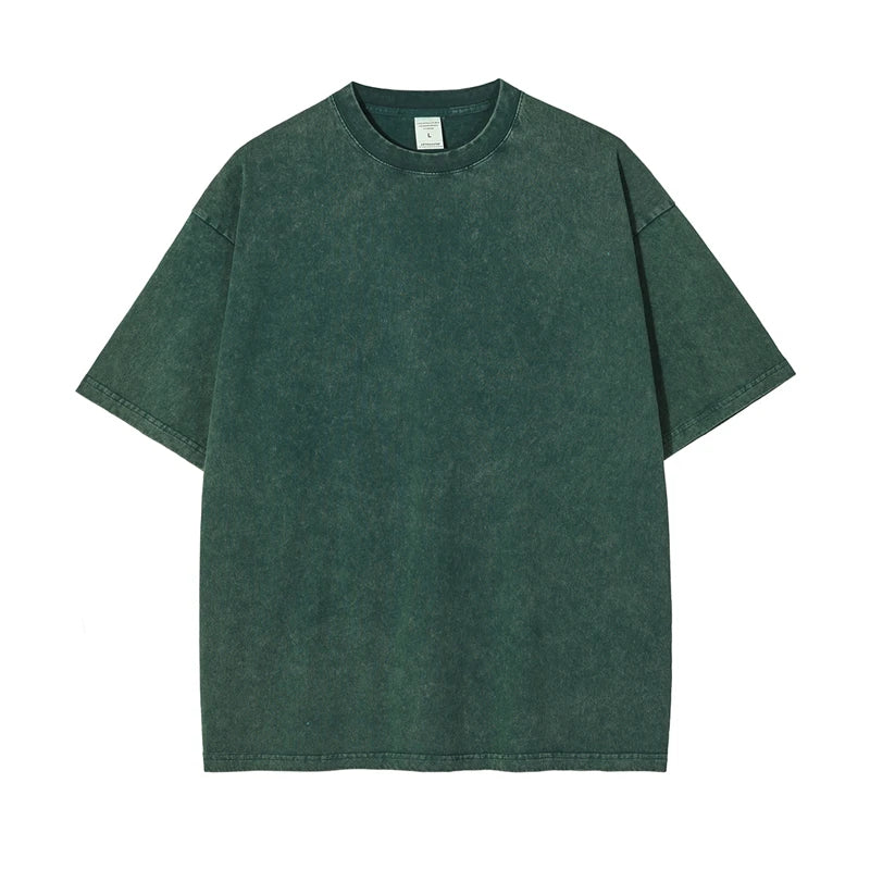 2025 High Street Summer Washed Cotton T-Shirt Tees For Men Unisex Loose Retro Solid T Shirts Brand Tops HY0113