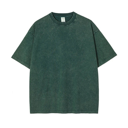 2025 High Street Summer Washed Cotton T-Shirt Tees For Men Unisex Loose Retro Solid T Shirts Brand Tops HY0113